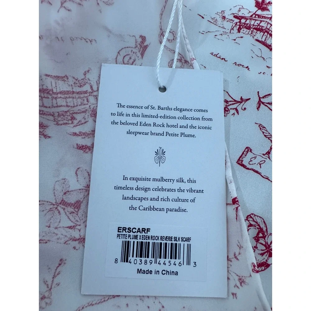 NWT Petite Plume x Eden Rock Women Red Reverie Silk Scarf Toile Print OS